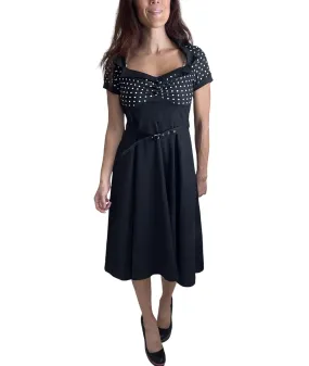 60s Vintage Retro Polka Dot Flare Party Dress – Two-Tone High Waist, Plus Sizes Available