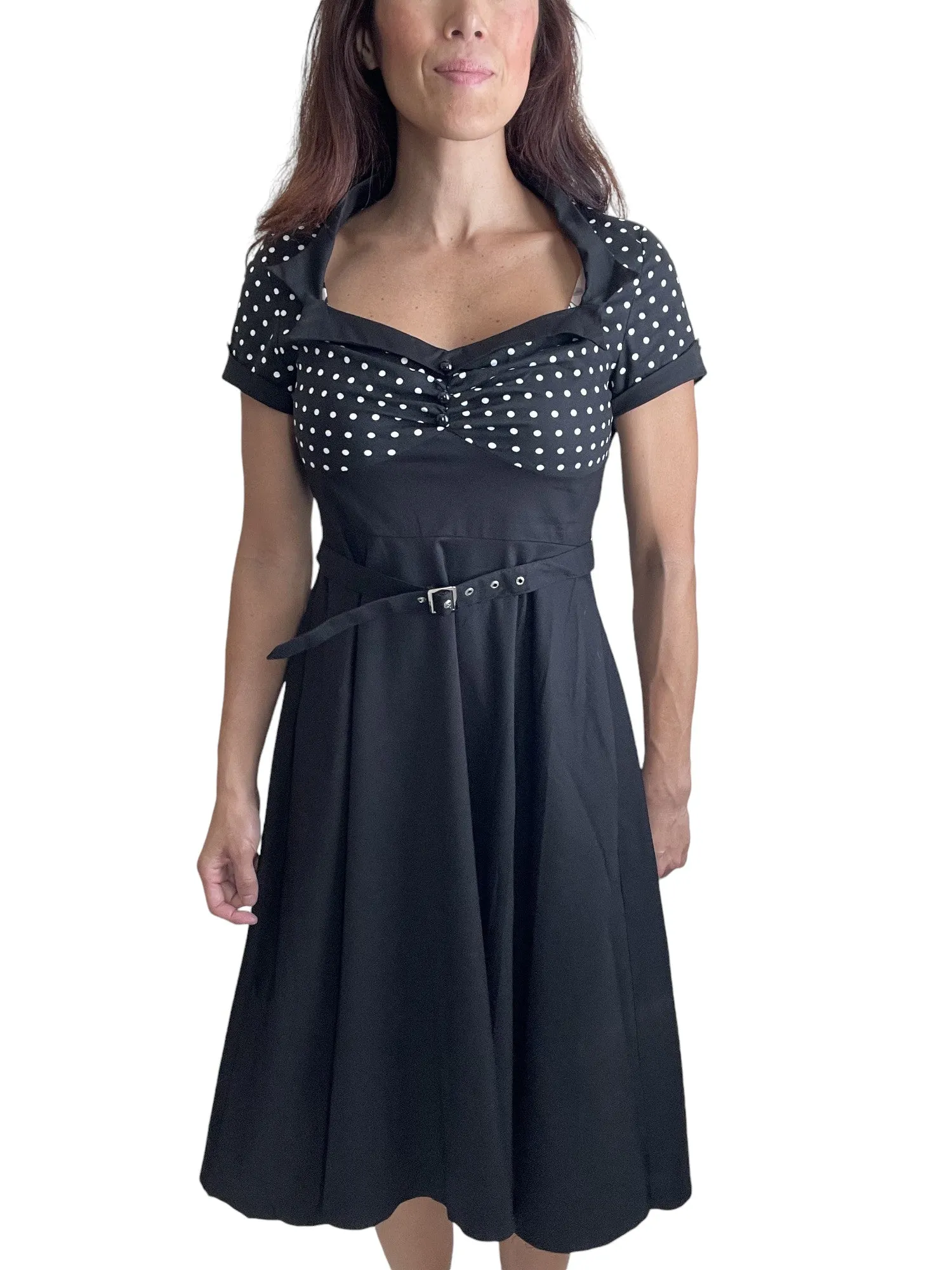 60s Vintage Retro Polka Dot Flare Party Dress – Two-Tone High Waist, Plus Sizes Available