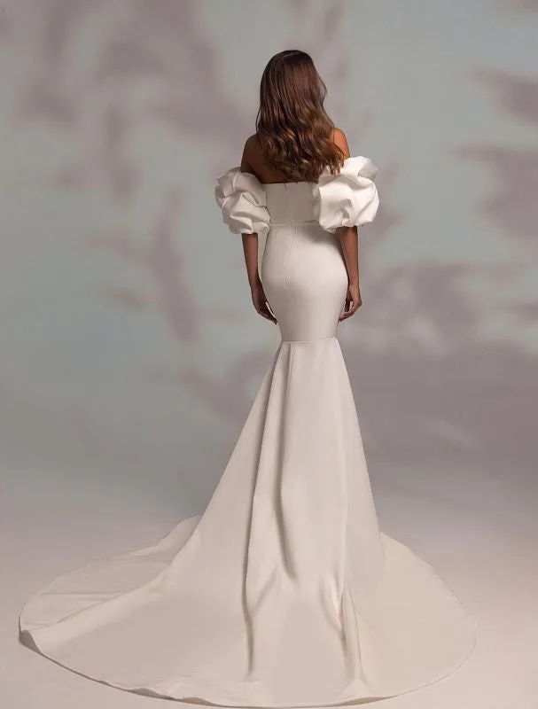 Aesthetic Short Puffy Sleeves White Wedding Dress