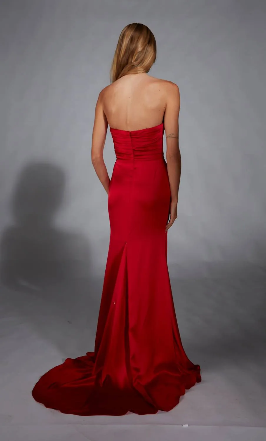 Alyce Paris - Charmeuse Fitted Off-shoulder Leg Slit Gown