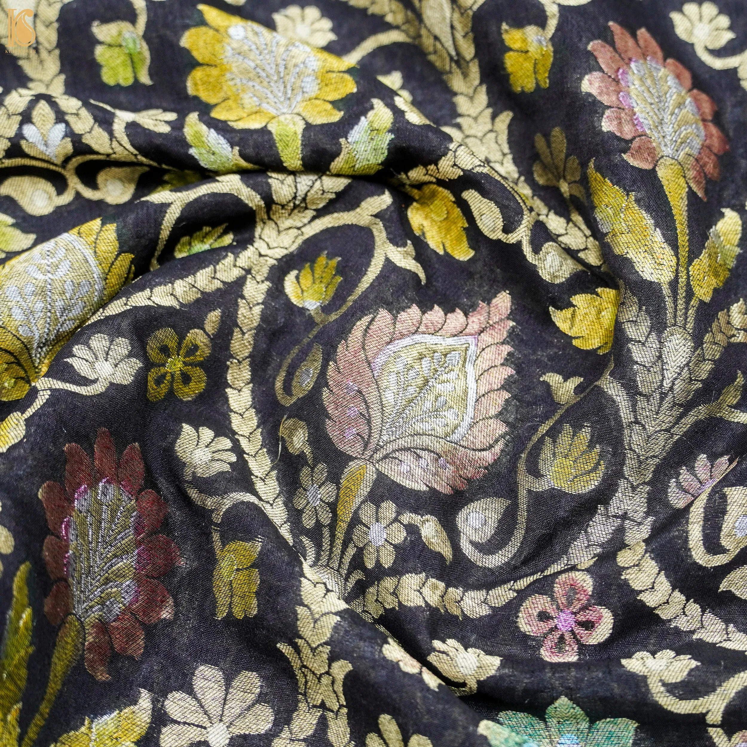 Black Pure Georgette Handloom Banarasi Fabric