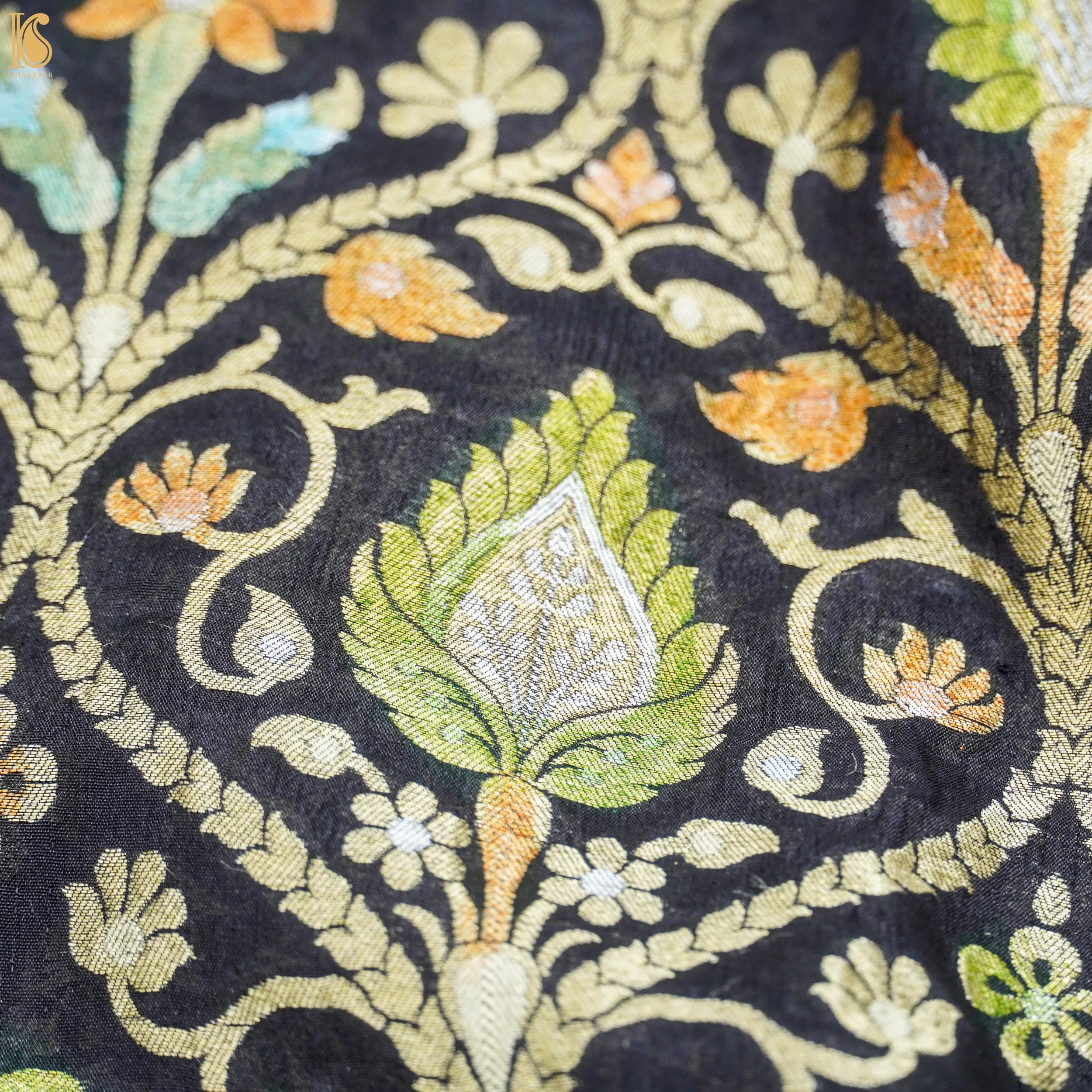 Black Pure Georgette Handloom Banarasi Fabric