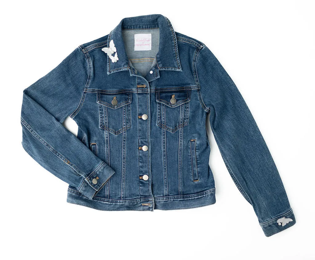 Butterfly Kisses Upcycled Denim Jacket - Adult