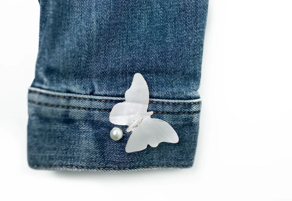 Butterfly Kisses Upcycled Denim Jacket - Adult