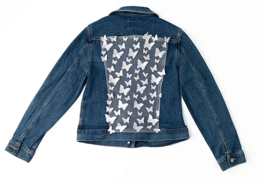 Butterfly Kisses Upcycled Denim Jacket - Adult