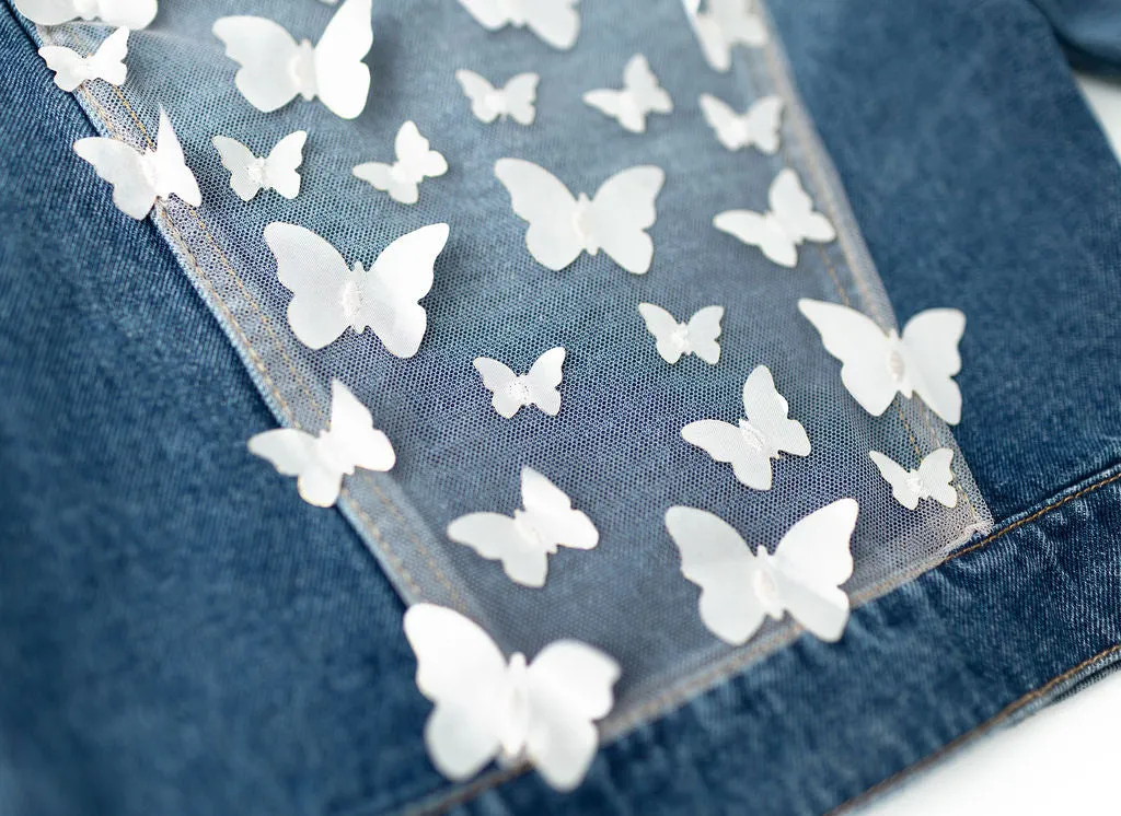 Butterfly Kisses Upcycled Denim Jacket - Adult