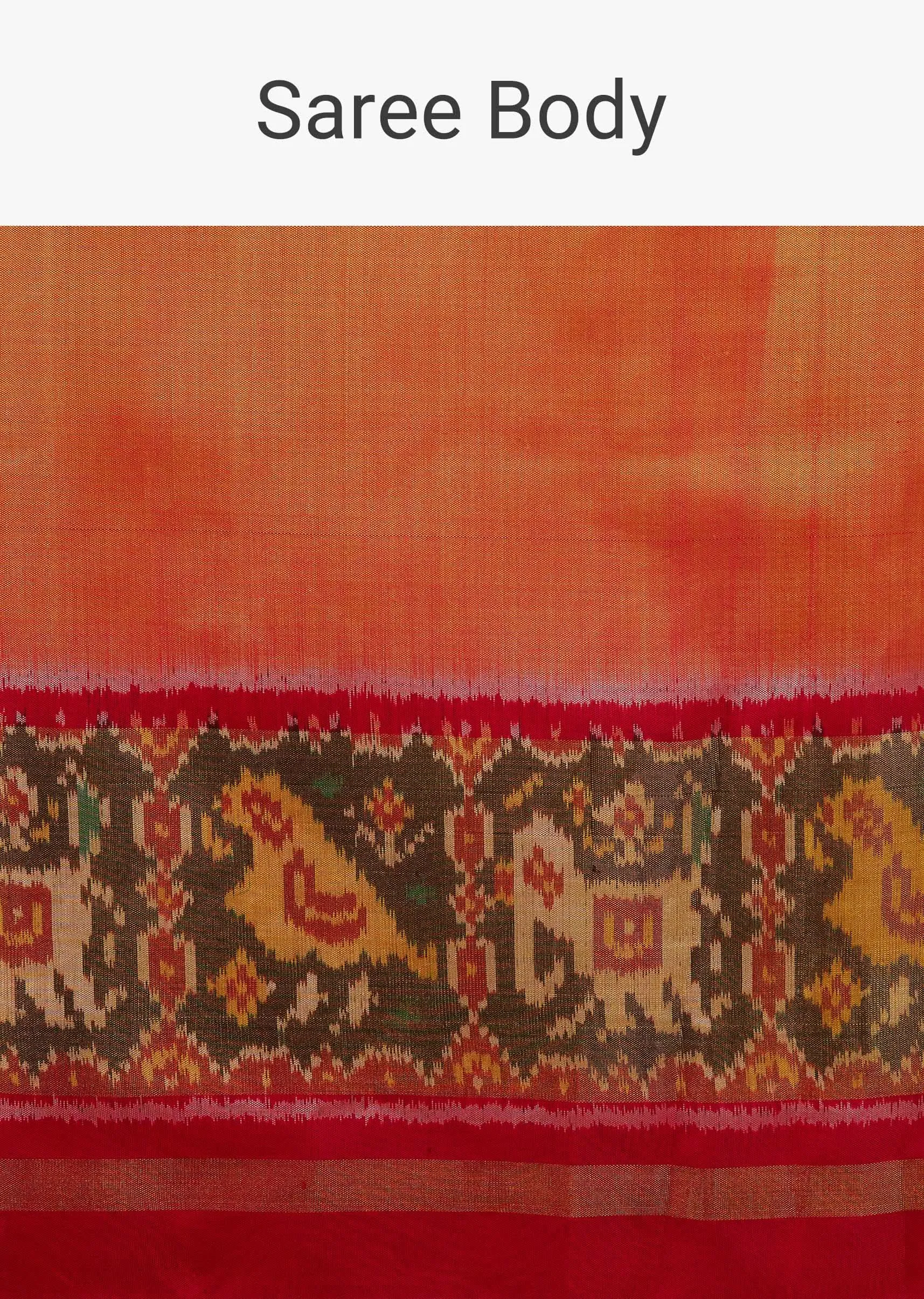 Carrot Orange Saree In Silk With Ikat Weave Patola Work