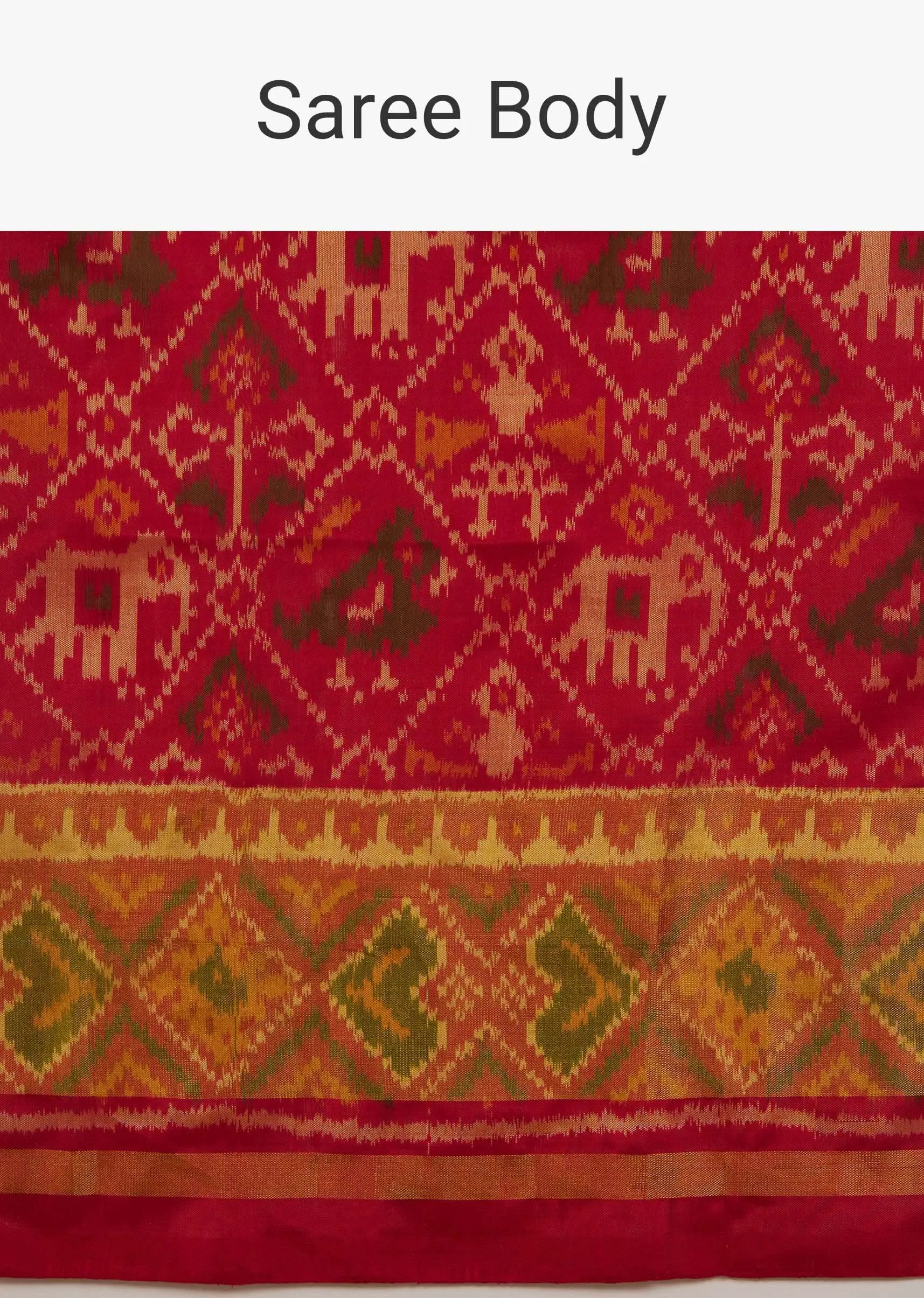 Cherry Red Saree In Silk With Ikat Weave Patola Work
