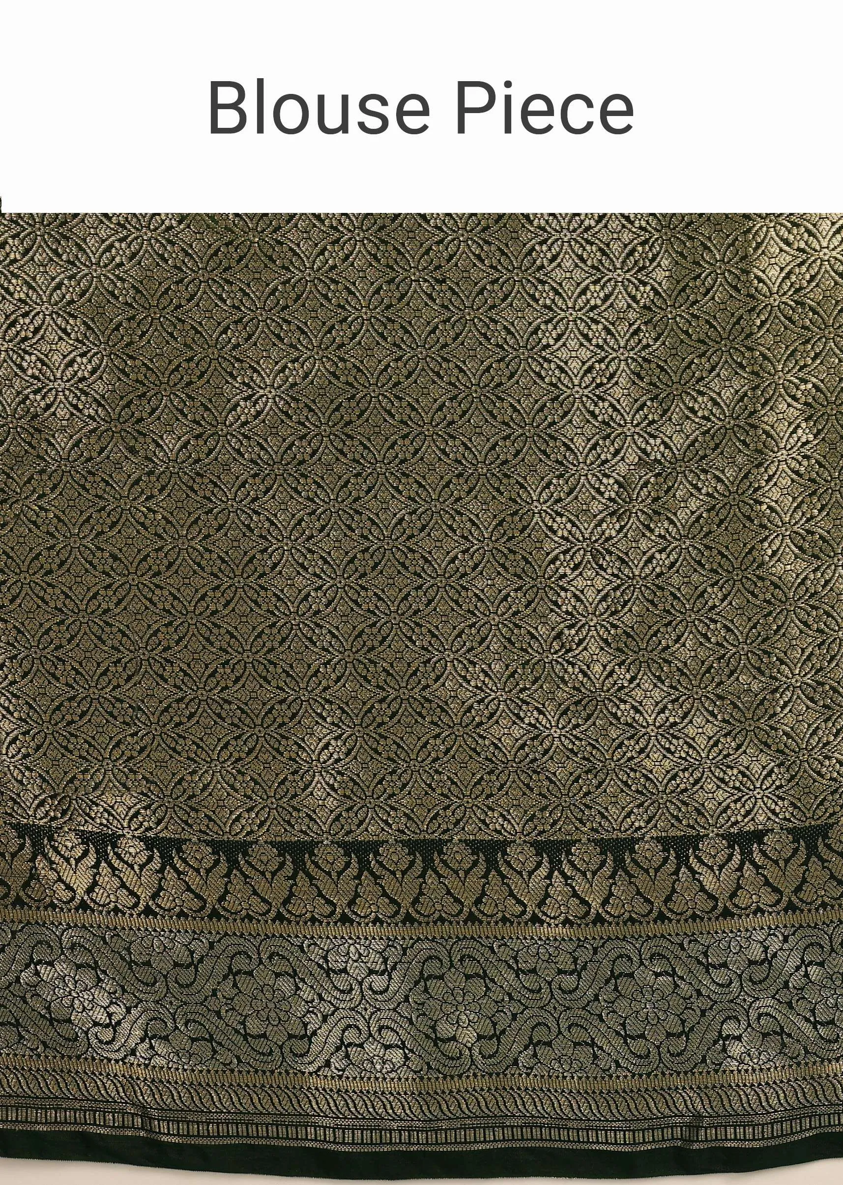 Deep Green Saree In Silk With Bandhani Print And Handwoven Brocade Floral Embroidery