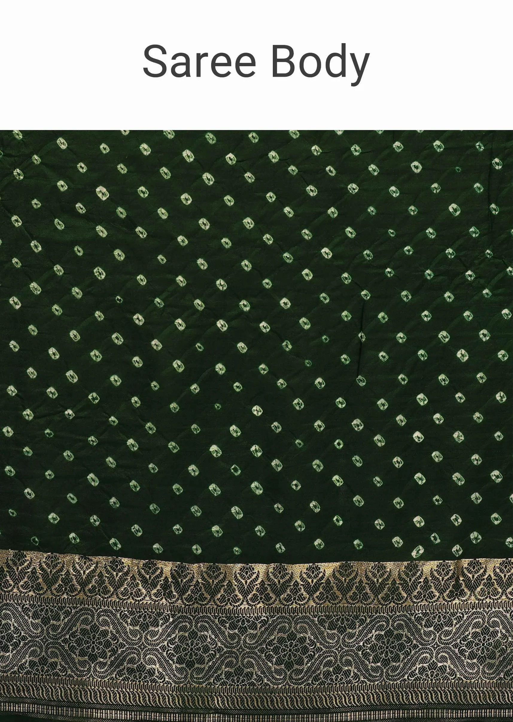Deep Green Saree In Silk With Bandhani Print And Handwoven Brocade Floral Embroidery