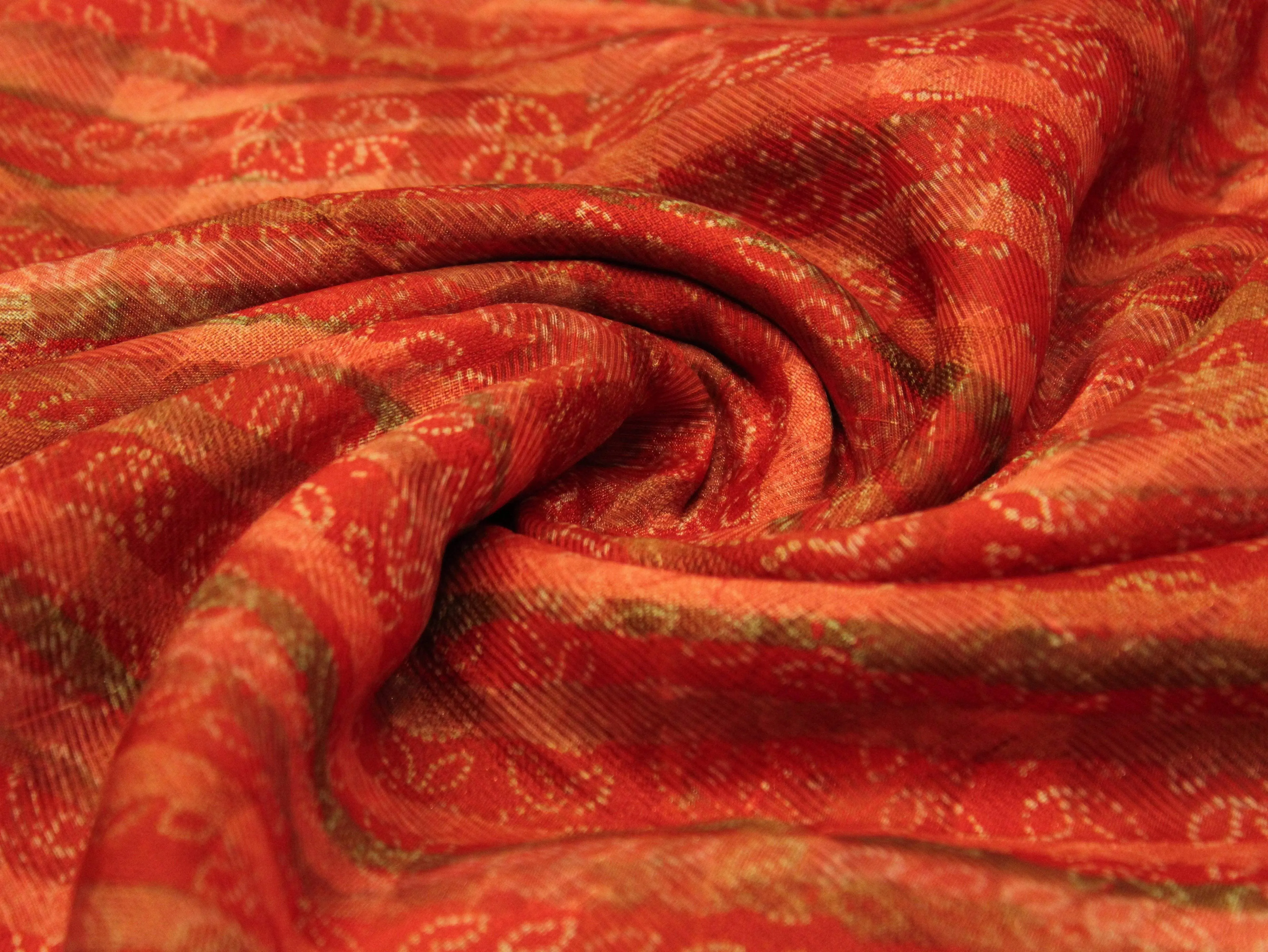 Digital Print Doria Silk Fabric - Orange