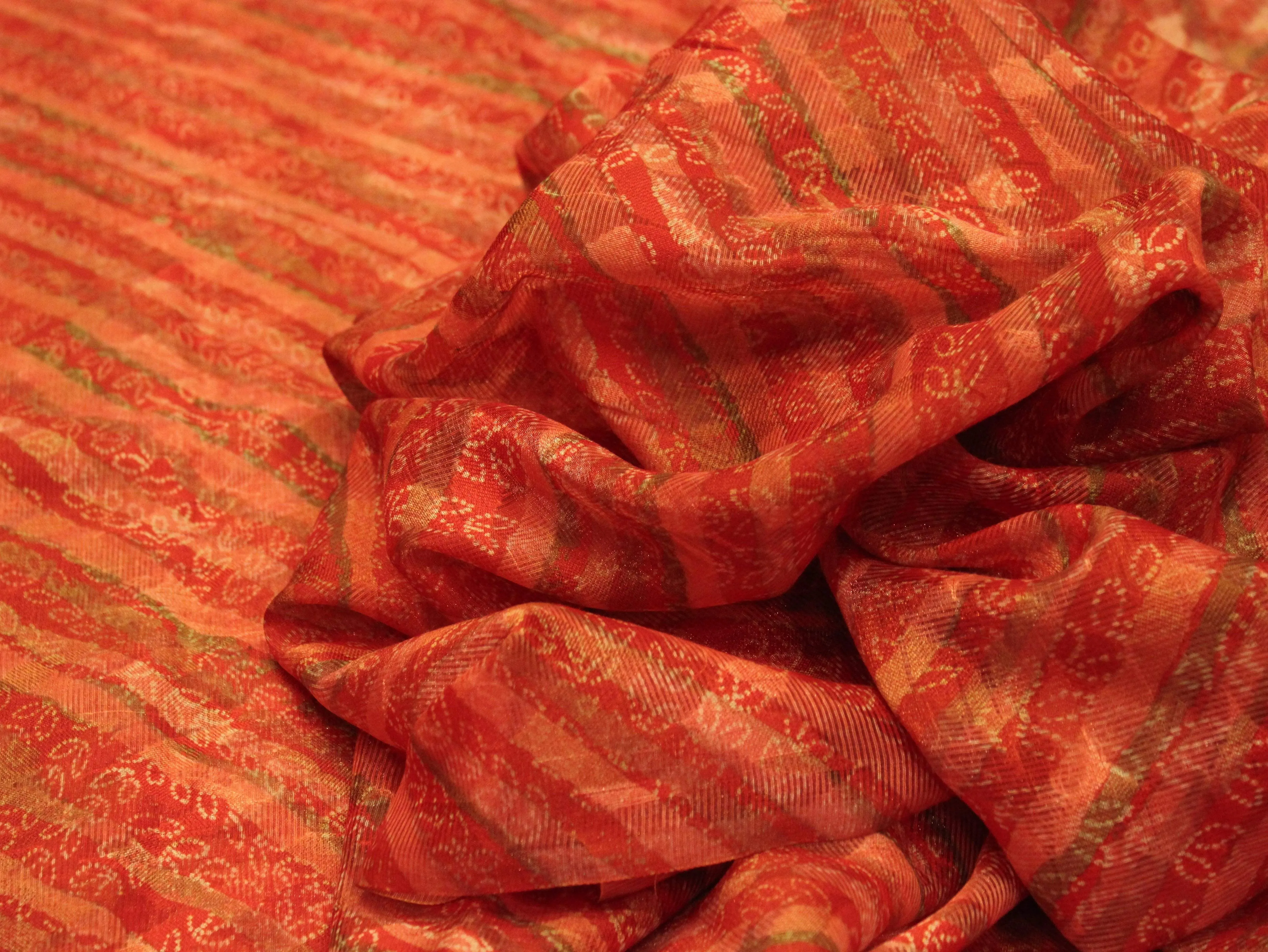 Digital Print Doria Silk Fabric - Orange