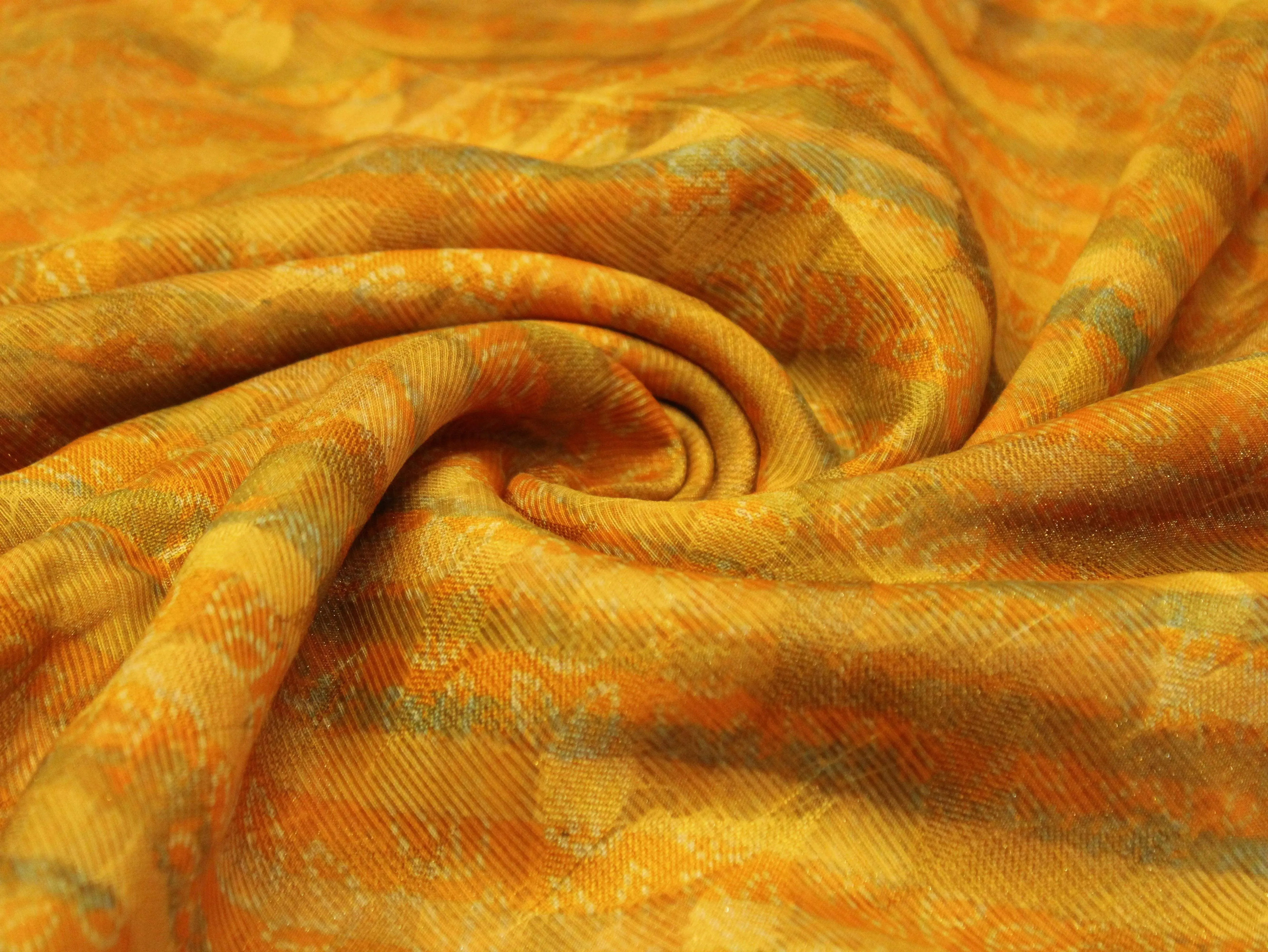 Digital Print Doria Silk Fabric - Yellow