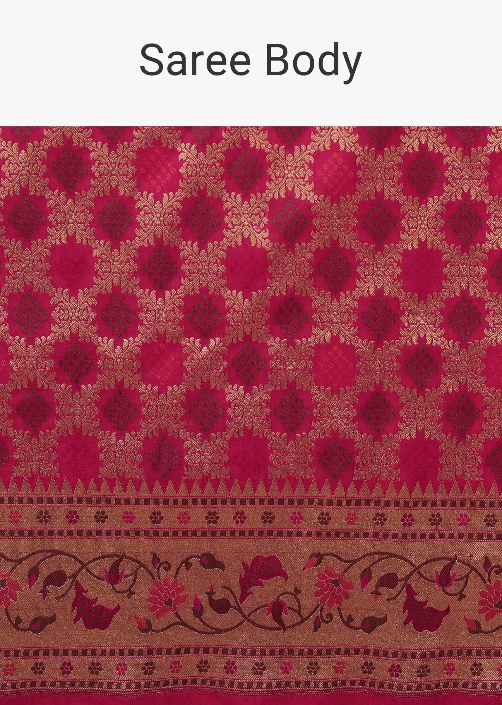 Magenta Pink Saree In Pure Banarasi Silk With Upada Zari Weave In Floral Jaal Work