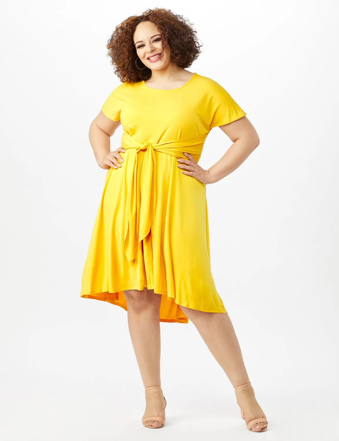 Stretch Crepe Tie Waist Hi/Lo Dress