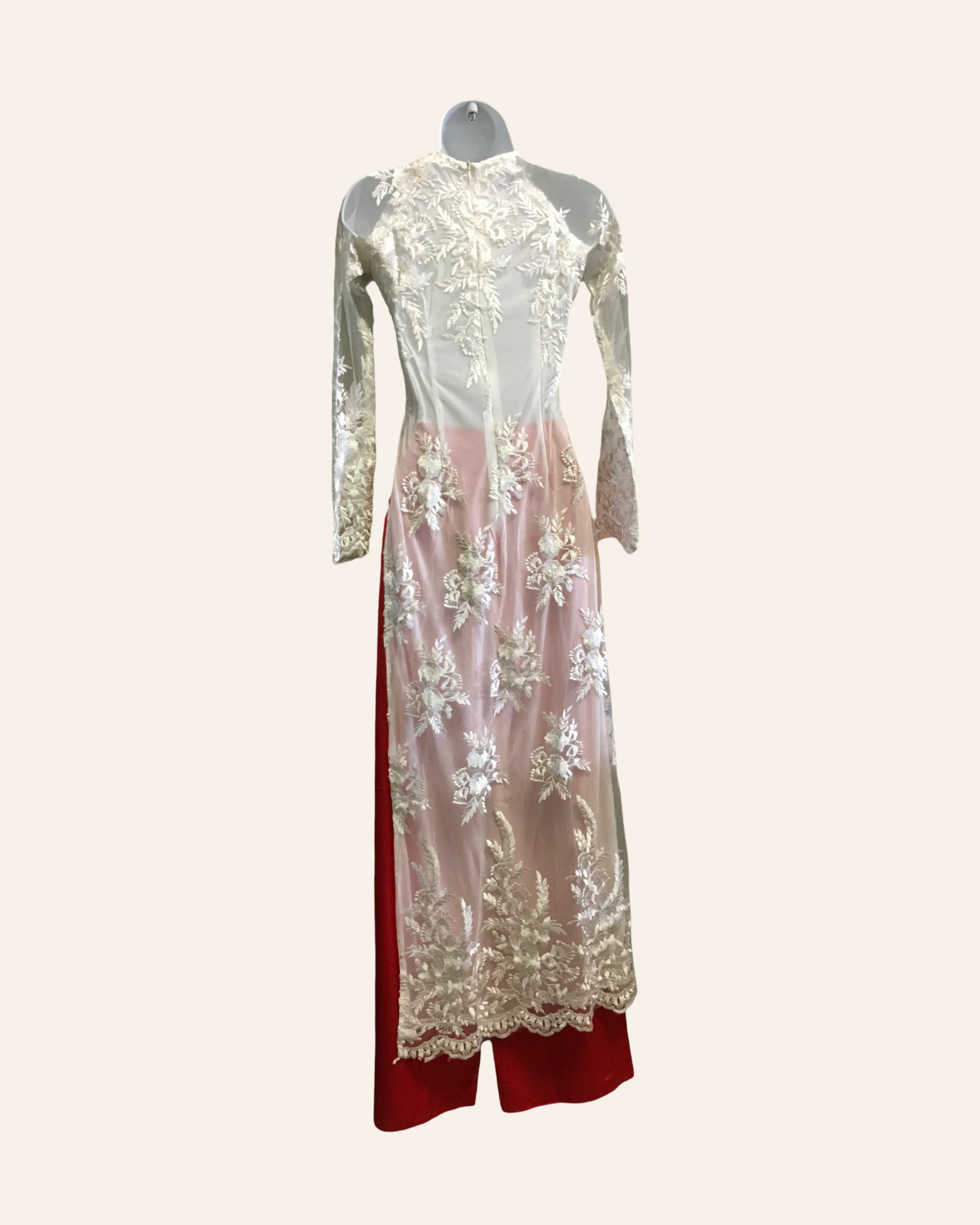 White & Red Floral Ao Dai