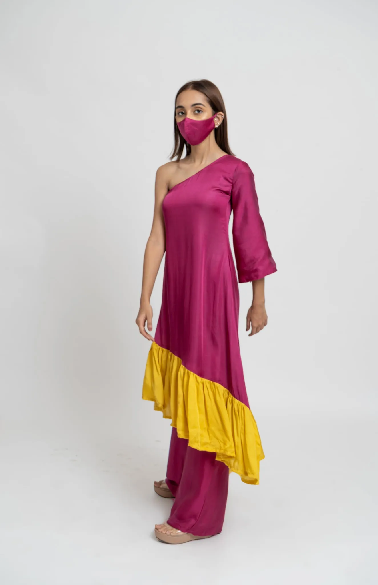 Wine Yellow Tunic Set