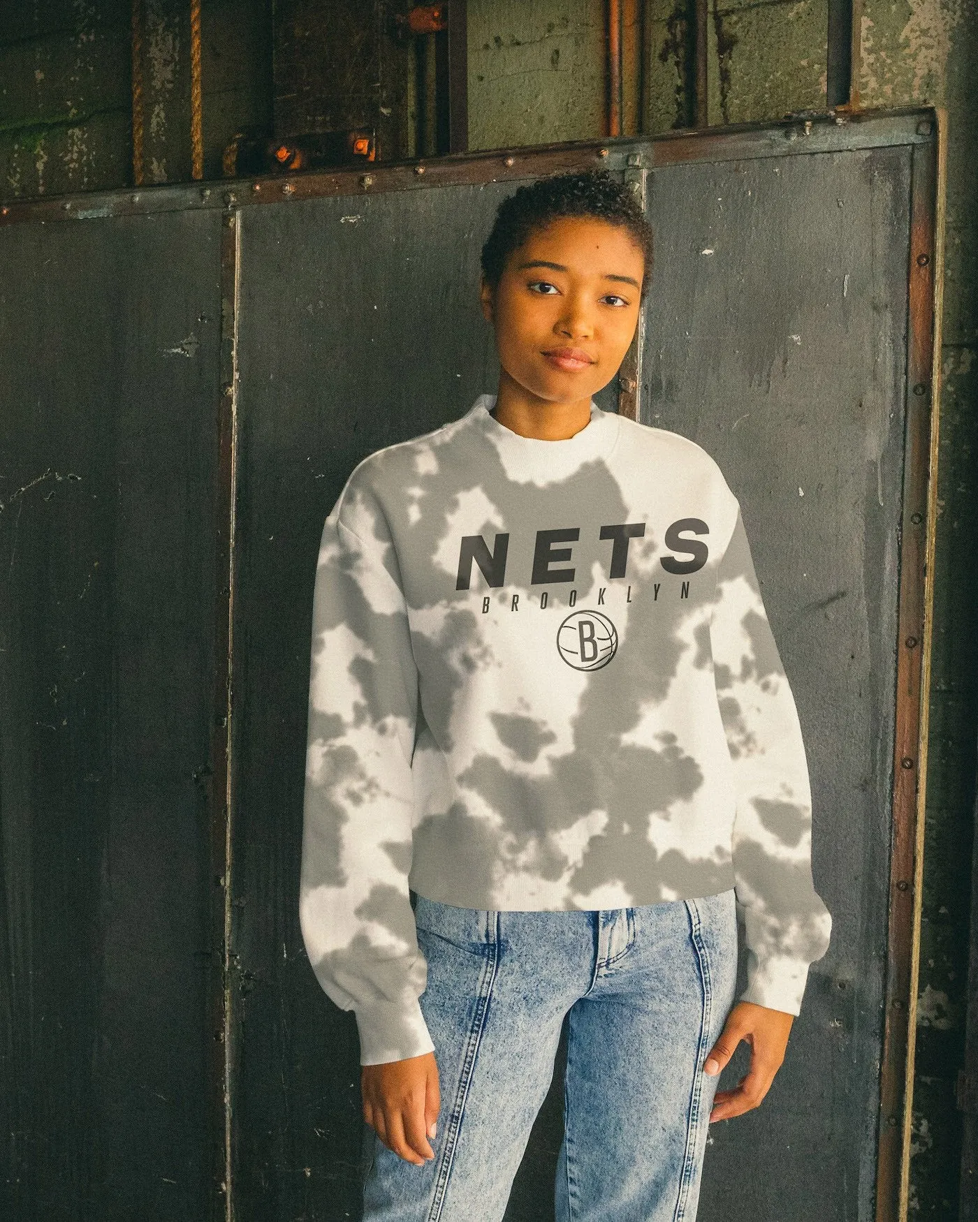 Women's NBA Brooklyn Nets Tie Dye Mock Neck Fleece